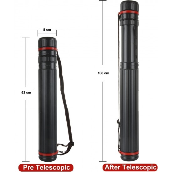 Plastic tube for storing media, drawings, maps and documents, waterproof, adjustable diameter 8 cm * height 108 cm (black)